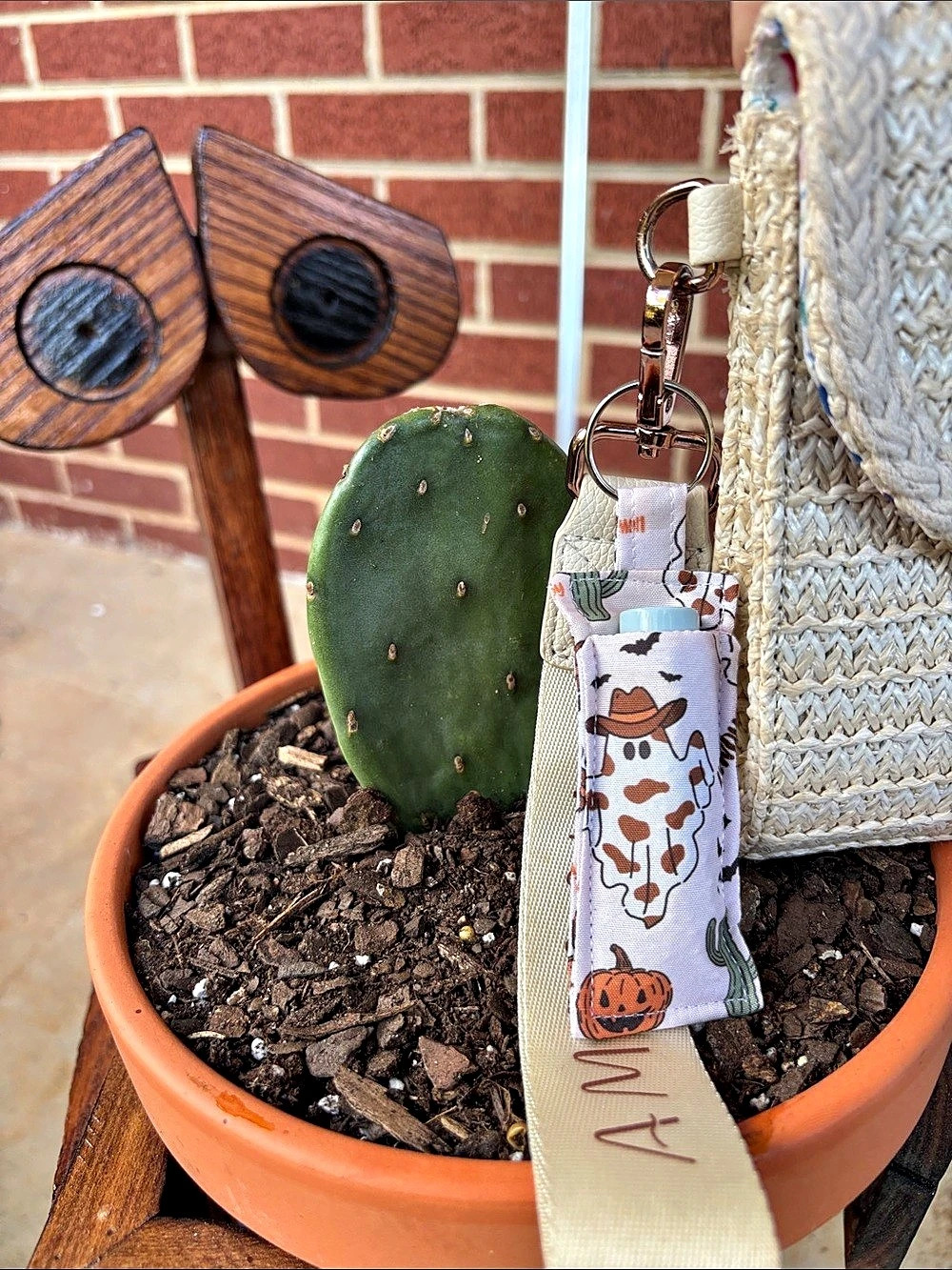 Cowboy Ghost & Pumpkin Keychain Chapstick Holder